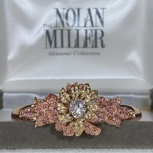 Vintage Nolan Miller Rose Gold Rhinestone Crystal Flower Bracelet